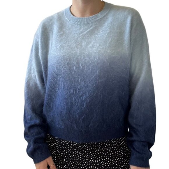 J Crew Womens Ombre Blue Dip Dyed Brushed Cashmere Crewneck Sweater Sz M - Picture 2 of 6